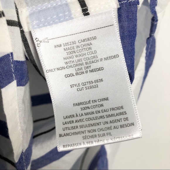 Equipment XS Short Sleeve Tie Front Striped Top Blue White - Picture 5 of 6